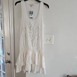 Juicy Couture White Y2k Dropwaist Ruffle Skirt Mini Tank Dress NWT Size Small